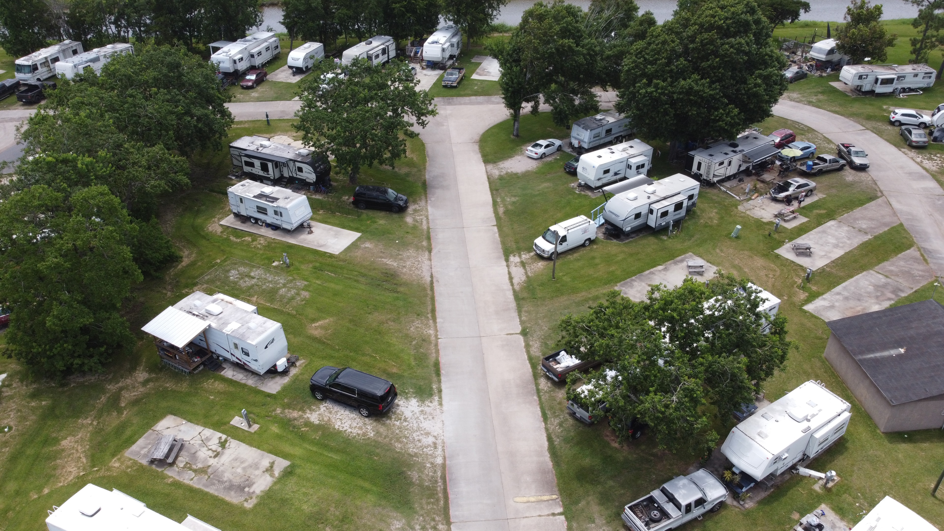 Lazy D RV Park – drone aerial showing park roads and sites