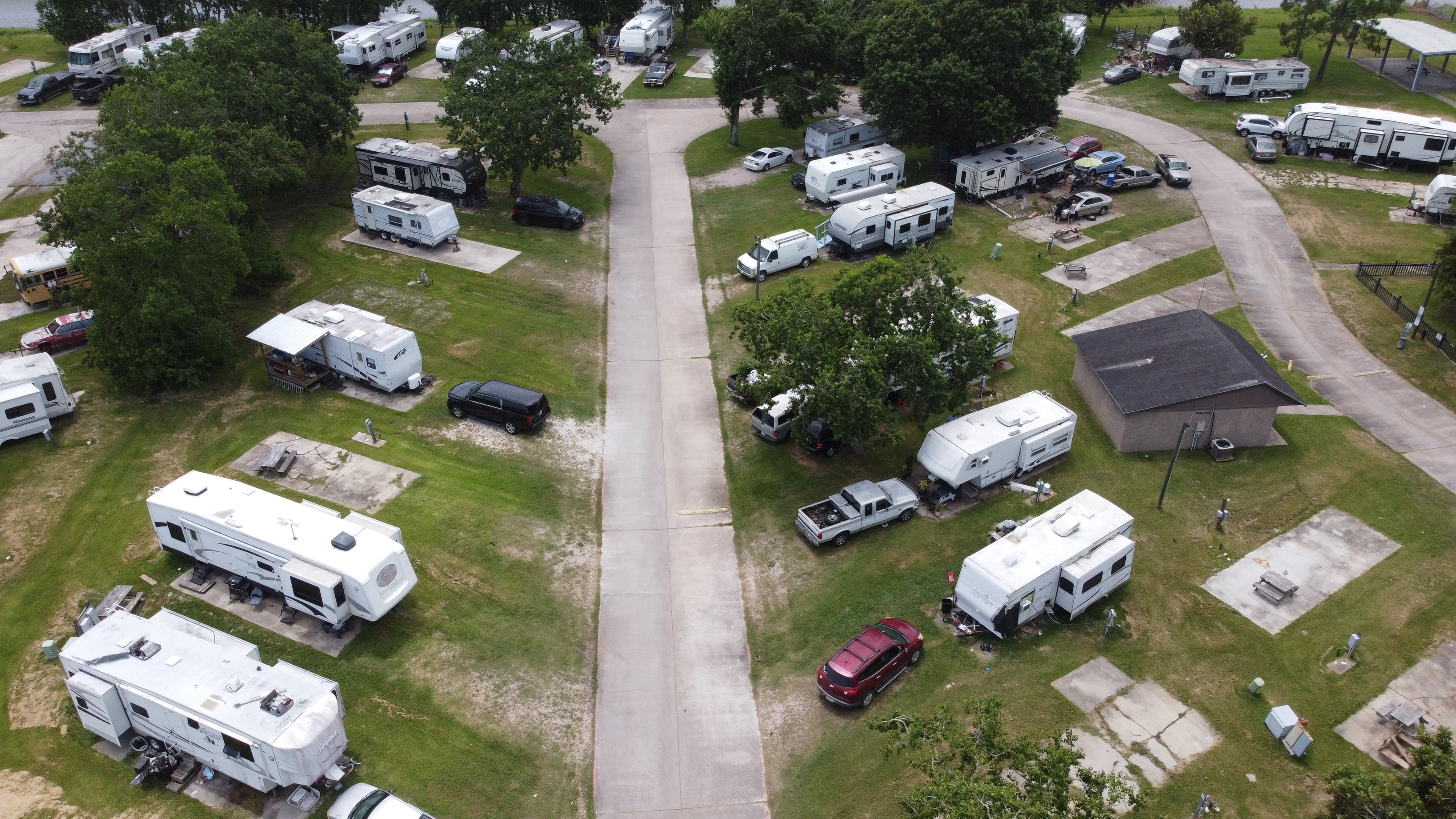 Lazy D RV Park – aerial view of park with surrounding fields
